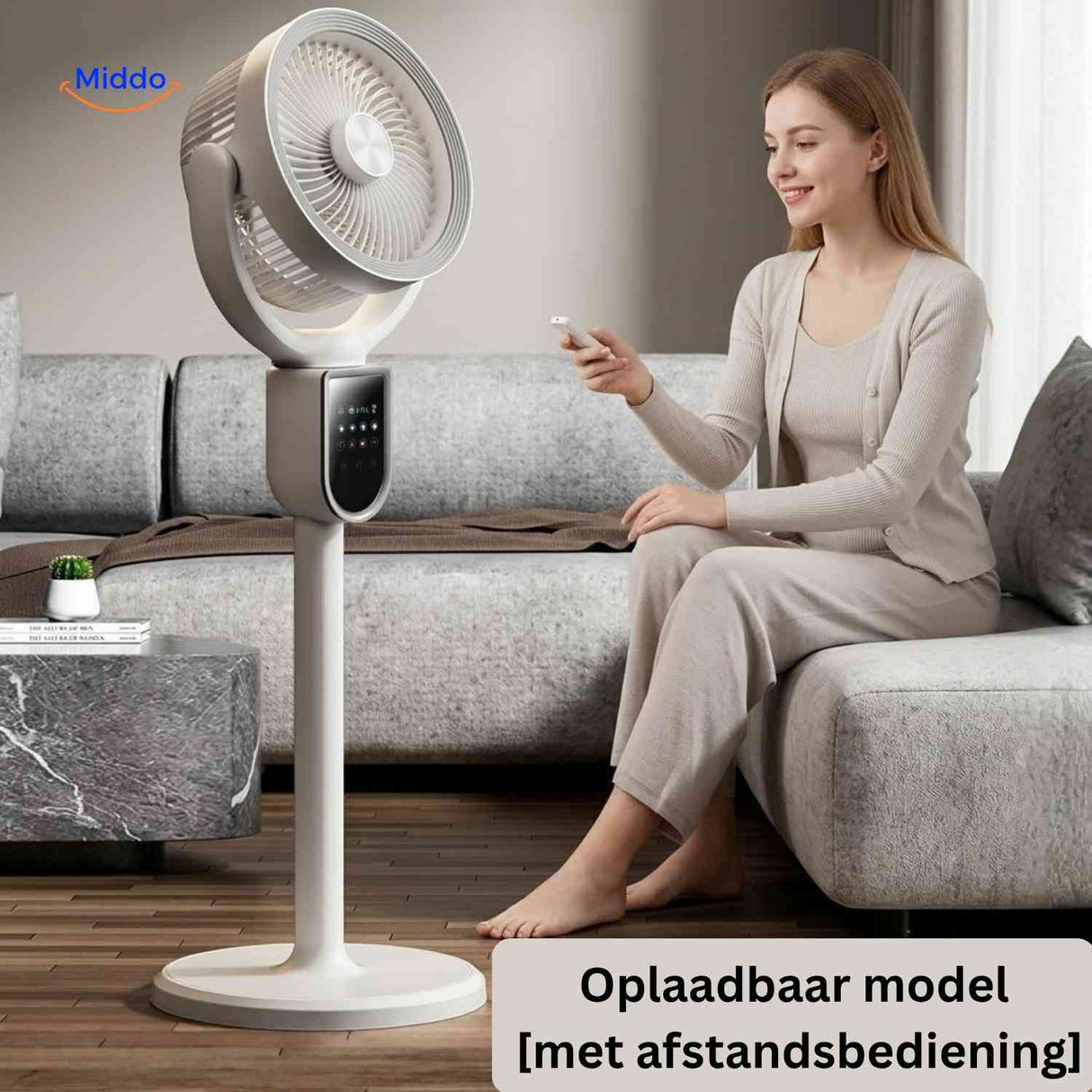 Breezeo Ventilator oplaadbare ventilator met afstandsbediening www.middo.nl
