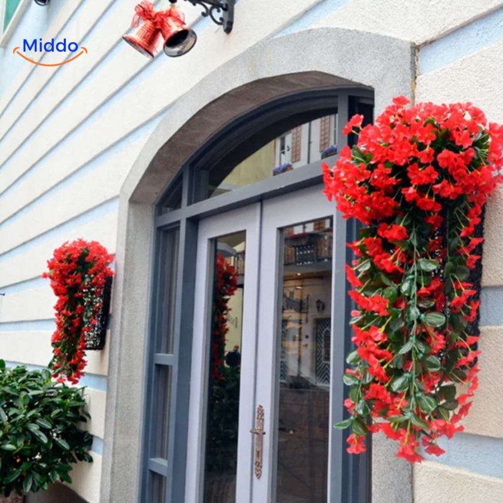 Rode charmante orchideeën decoratie bij ingang