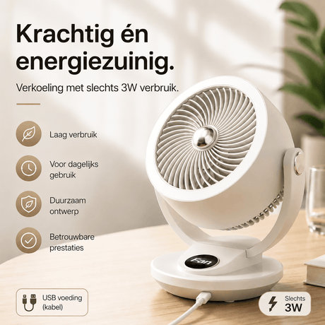 Airstream ventilator van Middo met krachtige wind en fluisterstil comfort voor bureau slaapkamer en woonkamer