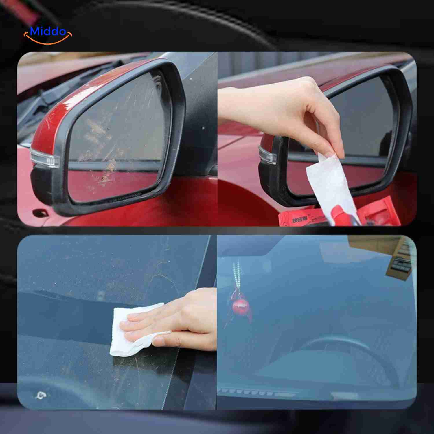 ClearView auto buitenspiegel reinigen met doekje www.middo.nl