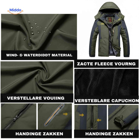 Coldura Jas wind en waterdicht materiaal fleecevoering details www.middo.nl