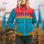 Colorwave Jas blauw rood dames winterjas retro look www.middo.nl