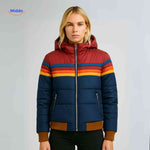 Colorwave Jas rood blauw retro jas met capuchon www.middo.nl