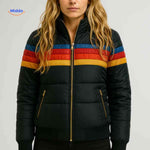 Colorwave Jas zwart retro pufferjack met kleurenstrepen www.middo.nl