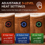 Adjustable 3-level heat settings with red, blue and green LED side buttons