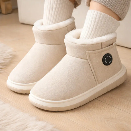 Beige rechargeable heated indoor boots side view