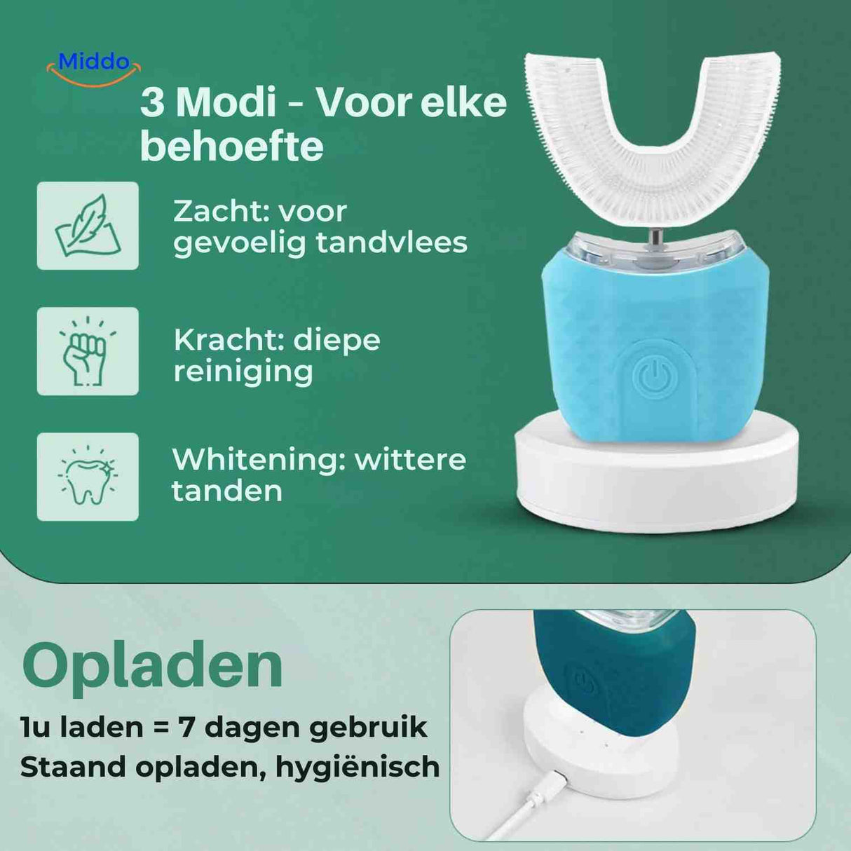 Dentora Tandenborstel 3 modi diepe reiniging wittere tanden www.middo.nl