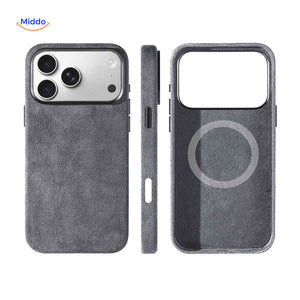 Donkergrijs slim iphone hoesje met magsafe ring en zachte afwerking www.middo.nl