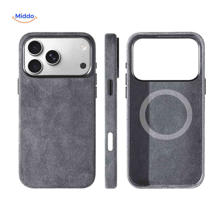 Donkergrijs slim iphone hoesje met magsafe ring en zachte afwerking www.middo.nl