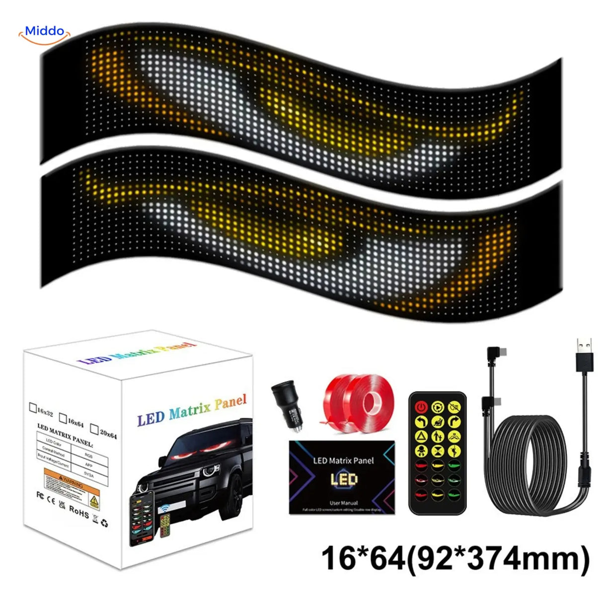 DriveFlex™ Matrix LED-Scherm | Devil Eyes, Teksten & Animaties via App + Afstandsbediening