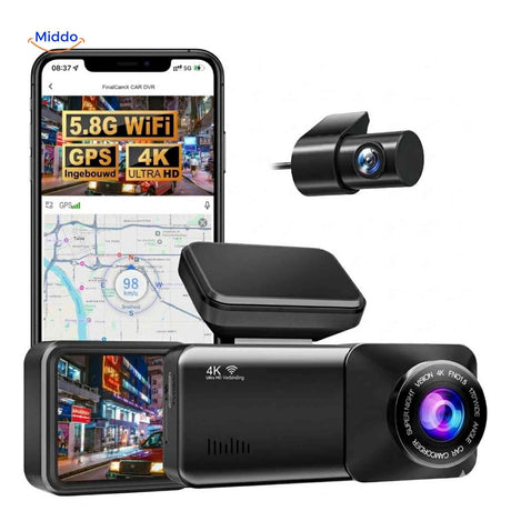 DriveGuard Dashcam 4k auto dashcam gps wifi smartphone bediening www.middo.nl