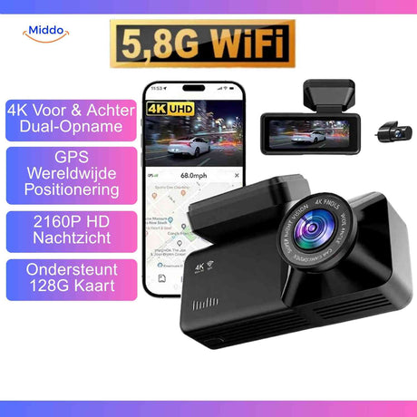 DriveGuard Dashcam 4k dual dashcam gps nachtzicht opname www.middo.nl