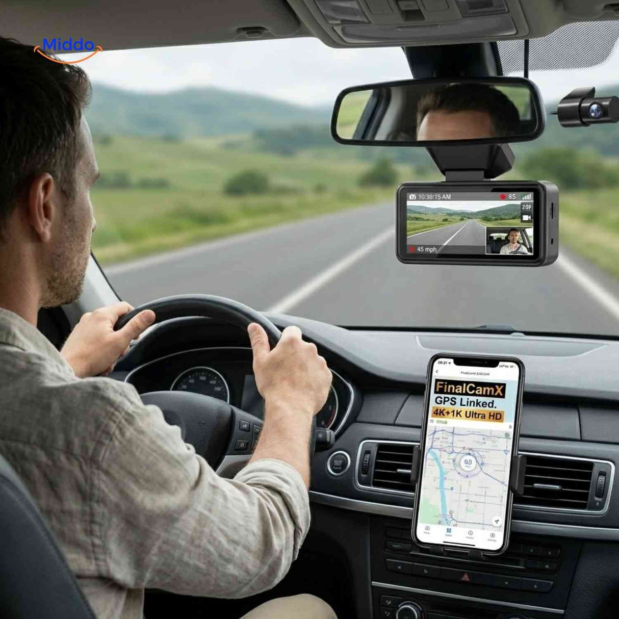 DriveGuard Dashcam dashcam installatie auto voor en achter camera www.middo.nl