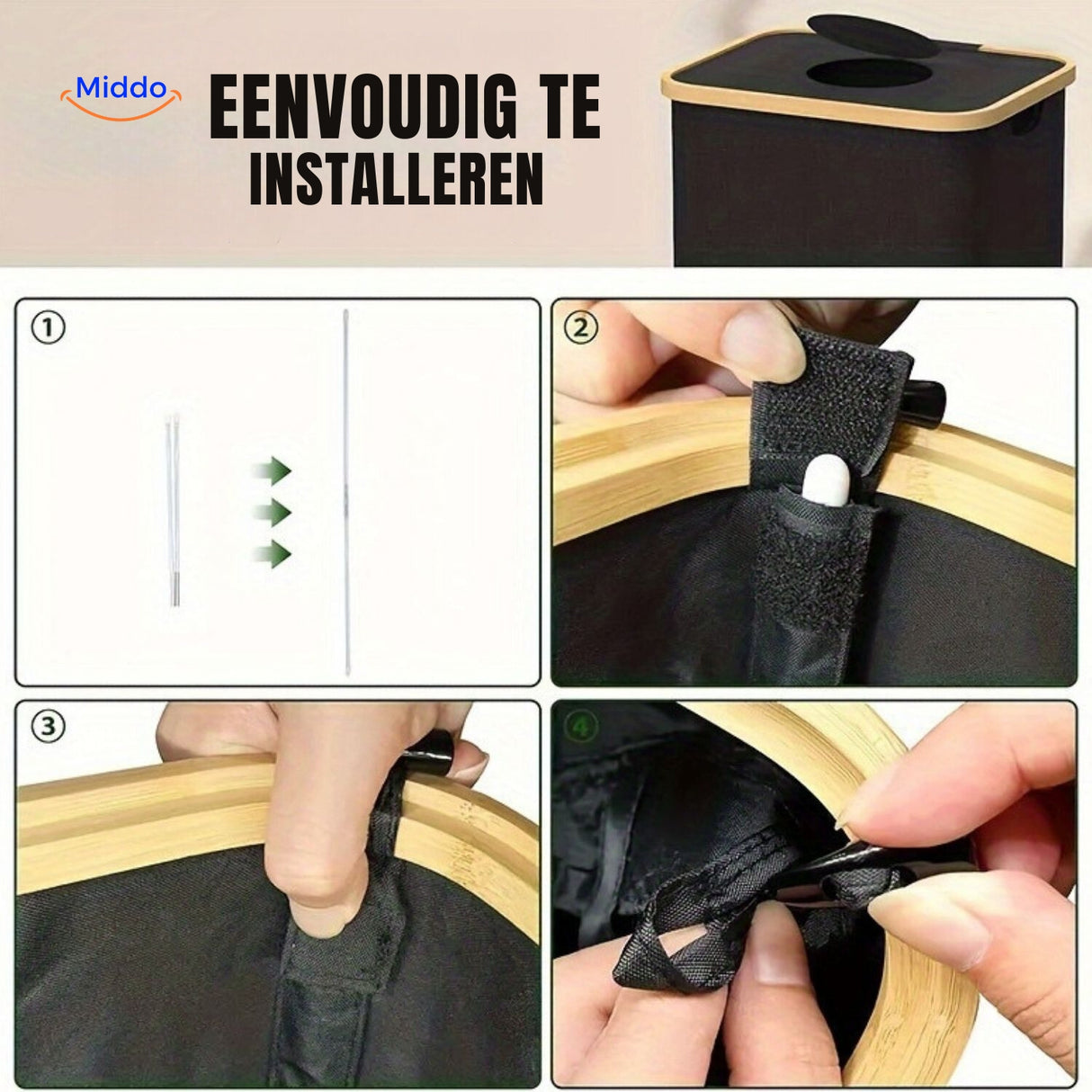 EcoBin Keukenorganizer eenvoudige installatie met velcro bevestiging www.middo.nl