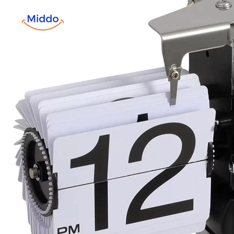 Elegante Retro Flip Vintage Klok Met Quartz Uurwerk Metalen Basis Pvc Messen www.middo.nl