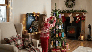 Energibox Adventkalender energy drinks adventskalender kerstboom met energycans www.middo.nl