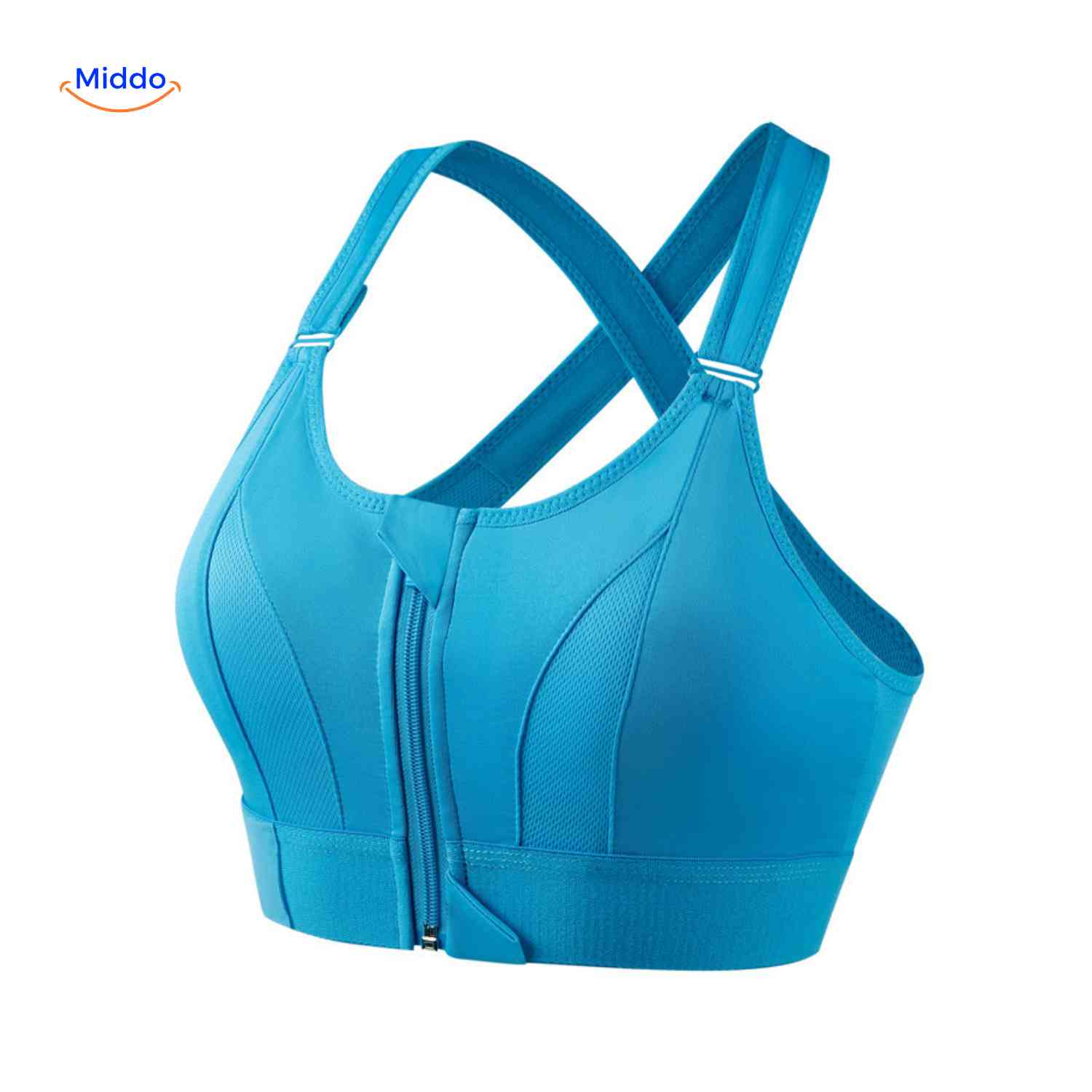 Fitura Sportbh blauwe high support sport bh voorkant rits www.middo.nl