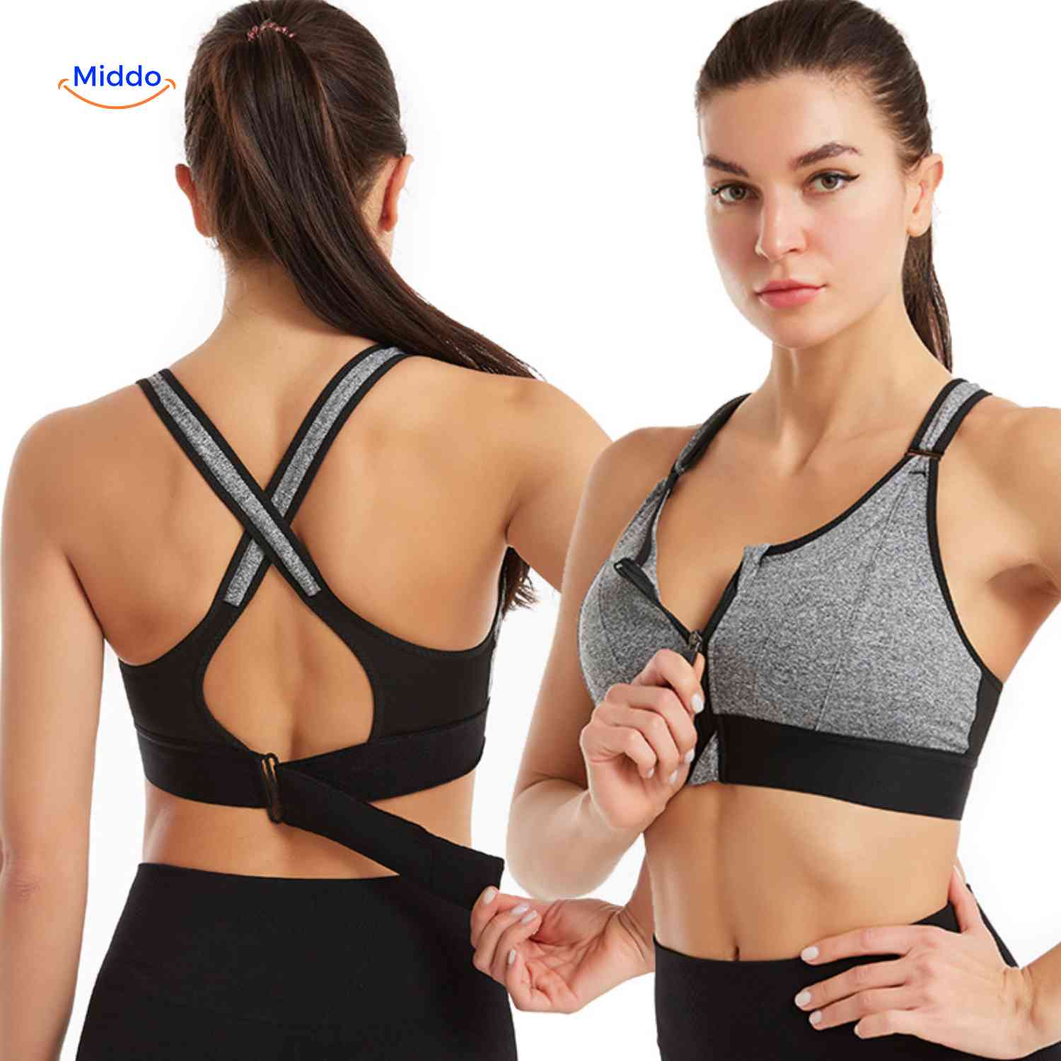 Fitura Sportbh grijze met zwarte rand high impact sport bh www.middo.nl