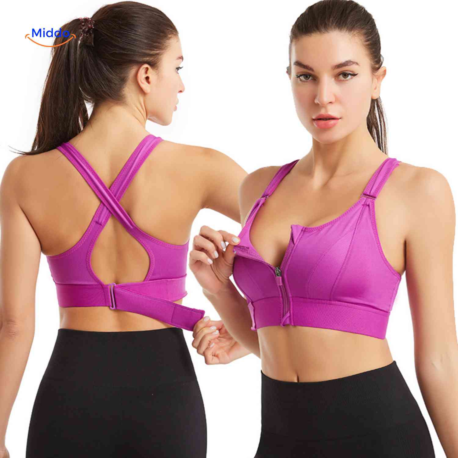 Fitura Sportbh paars dames sport bh met rits www.middo.nl