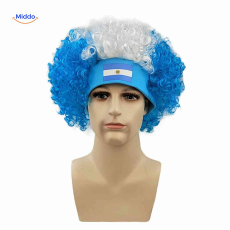 Flagora Pruik krullen supporterspruik voetbalaccessoire www.middo.nl