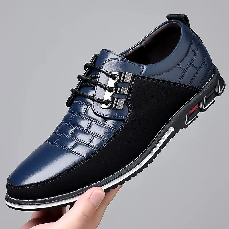 heren blauw slip on loafers ruitpatroon stijlvol comfort schoenen www.middo.nl
