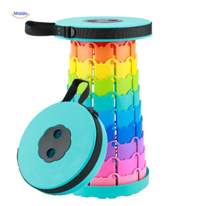 Regenboog telescopische kruk met turquoise zitting en draaghandvat
