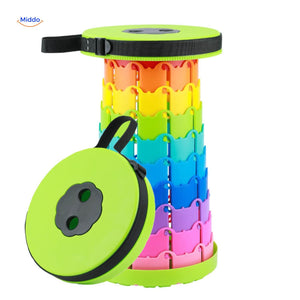Regenboog telescopische kruk met groene zitting voor badkamer camping en thuis