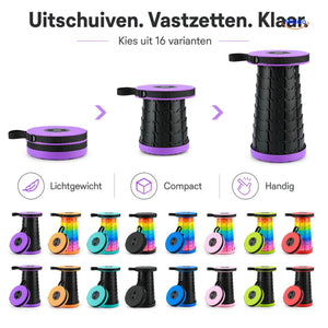 Uitschuifbare kruk opvouwen vastzetten en gebruiken met 16 varianten