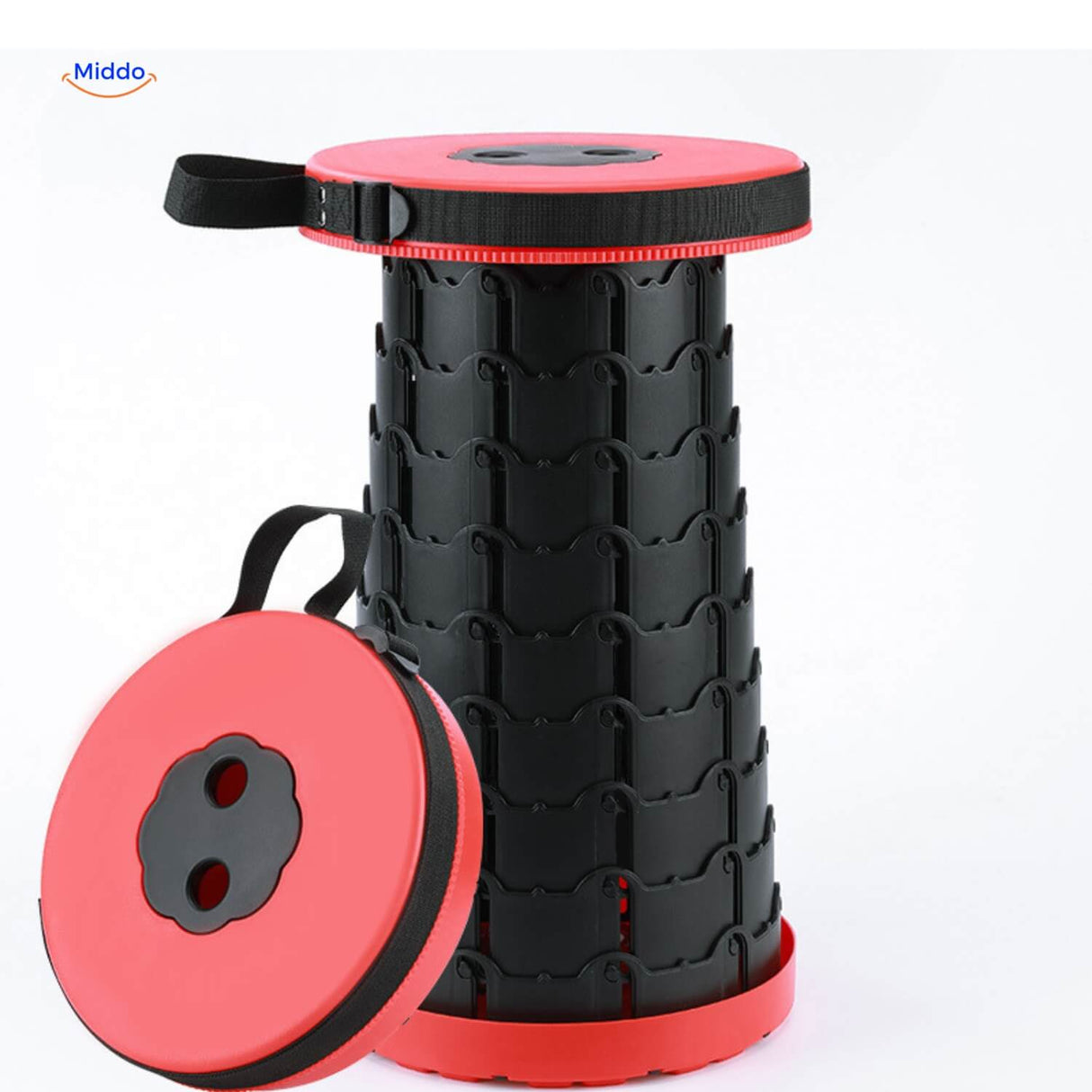 Zwarte telescopische kruk met rood accent compact en draagbaar