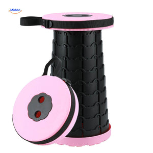 Zwarte opvouwbare kruk met roze zitting compact en lichtgewicht
