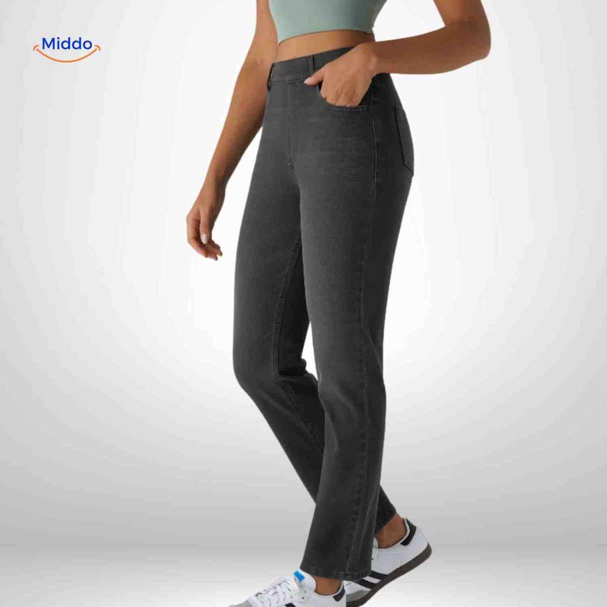 Flexiva Jeans dames skinny stretch zwart zijkant www.middo.nl
