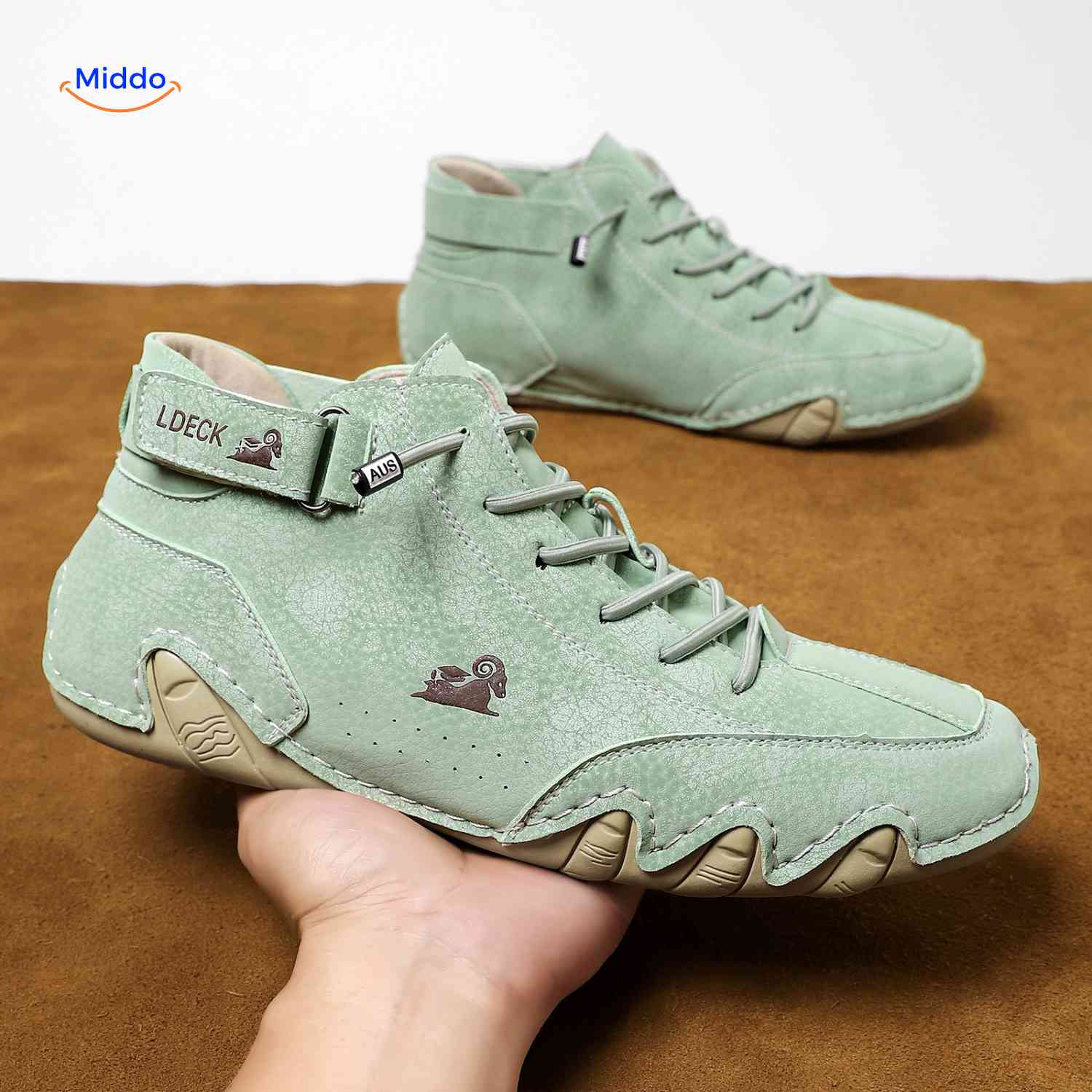 Flexura Schoenen groen leren heren sneakers handgemaakt www.middo.nl
