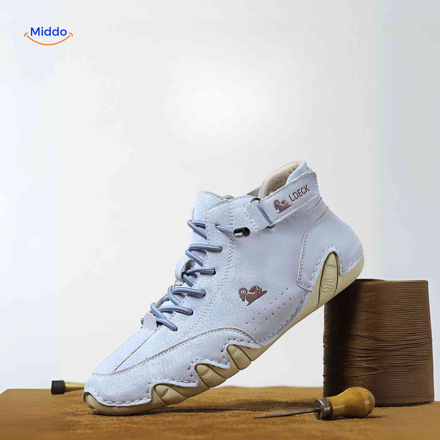 Flexura Schoenen lichtblauw leren heren sneakers handwerk www.middo.nl
