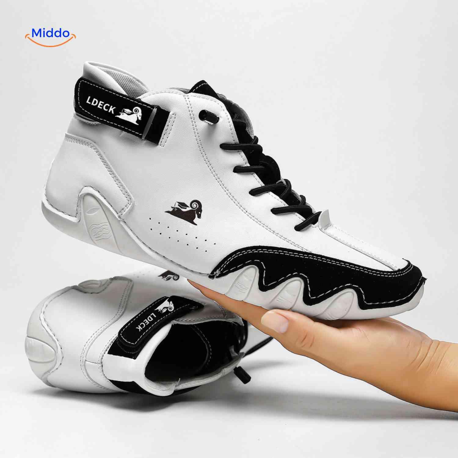 Flexura Schoenen wit zwart leren heren sneakers handgemaakt www.middo.nl
