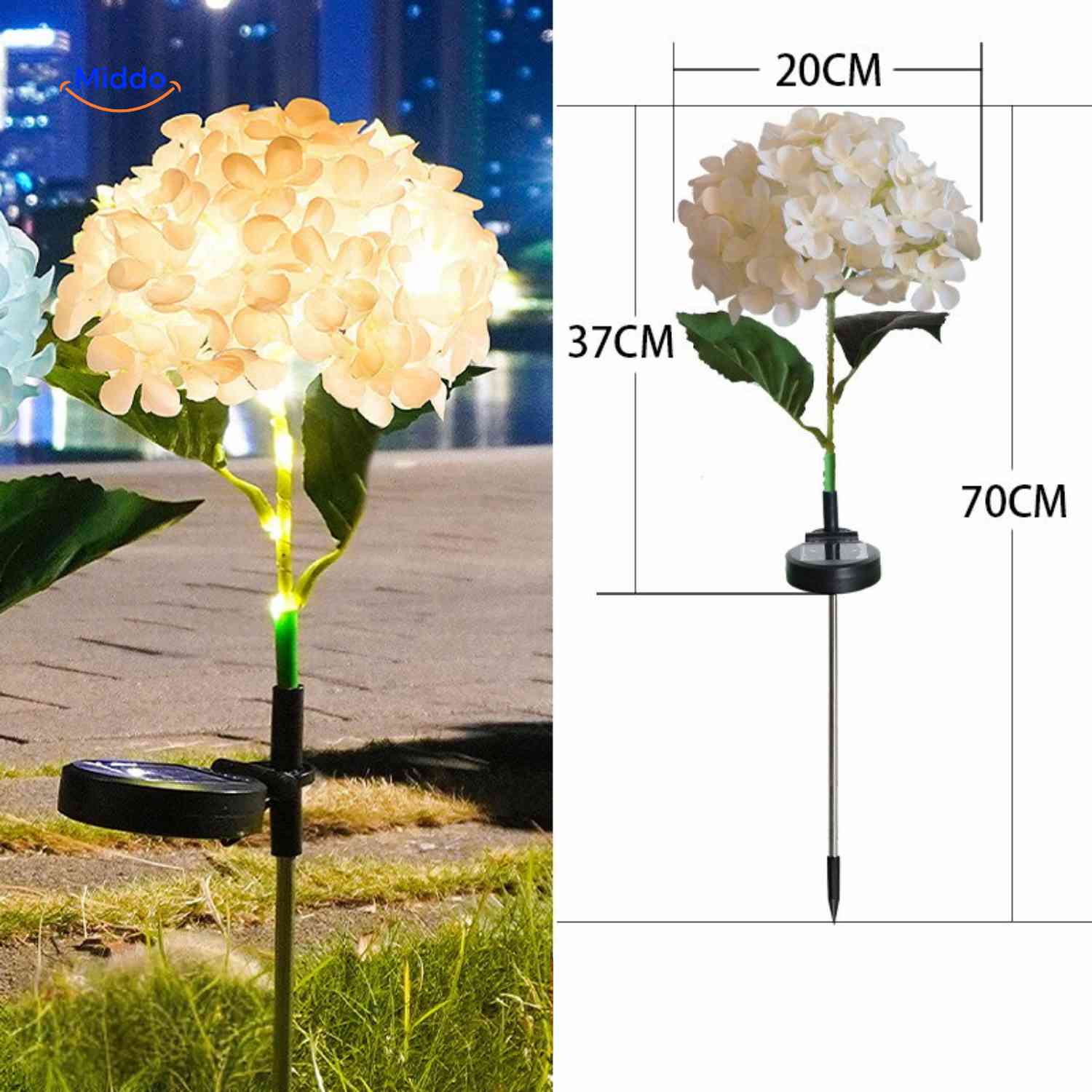 Florora Lantaarn geel hortensia met afmetingen 70cm www.middo.nl