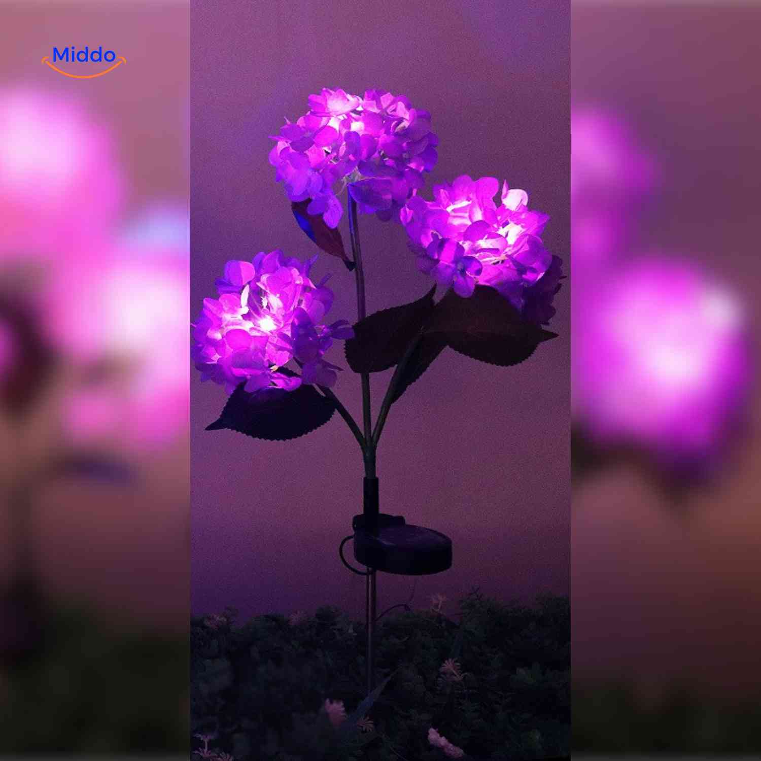 Florora Lantaarn paars hortensia drie takken tuinlamp www.middo.nl