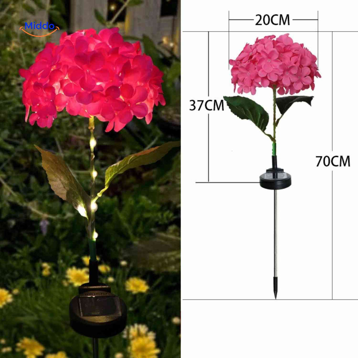 Florora Lantaarn rood hortensia met afmetingen 70cm www.middo.nl