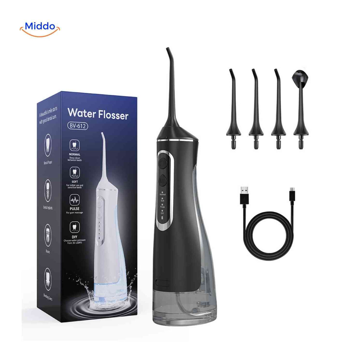 Flosso waterflosser vul en laad bij kraan www.middo.nl