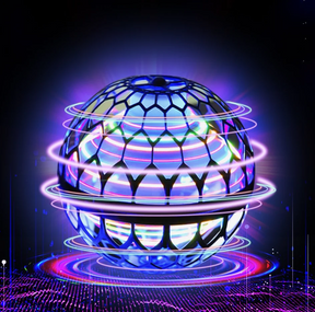 Blauwe lichtgevende Flynova boemerang bal met kleurrijke patronen