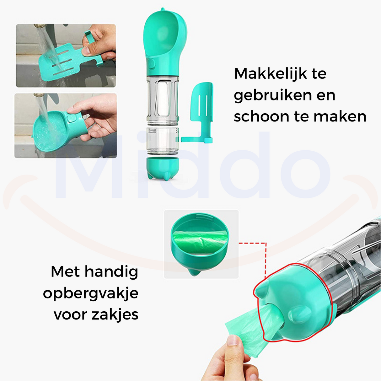 Turquoise FurryFeeder wordt schoongemaakt met water
