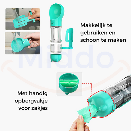 Turquoise FurryFeeder wordt schoongemaakt met water
