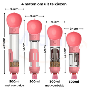 Roze FurryFeeder met afmetingen aangegeven