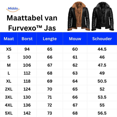 Furvexo Jas Maattabel www.middo.nl