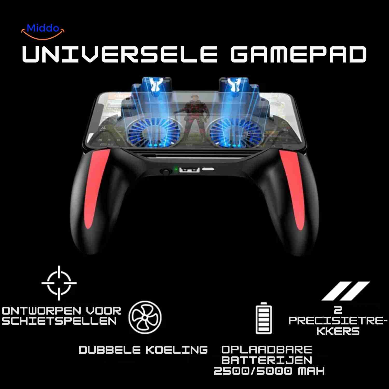 GameFlex Controller universele gamepad met koelventilator www.middo.nl