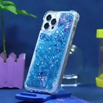 GlowSand Telefoonhoesje met blauwe glitter vloeistof en sparkle look www.middo.nl