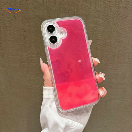 GlowSand Telefoonhoesje met roze vloeibare glitterstijl www.middo.nl