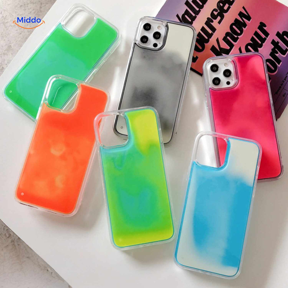 GlowSand Telefoonhoesjes set met multikleur glanzend design www.middo.nl