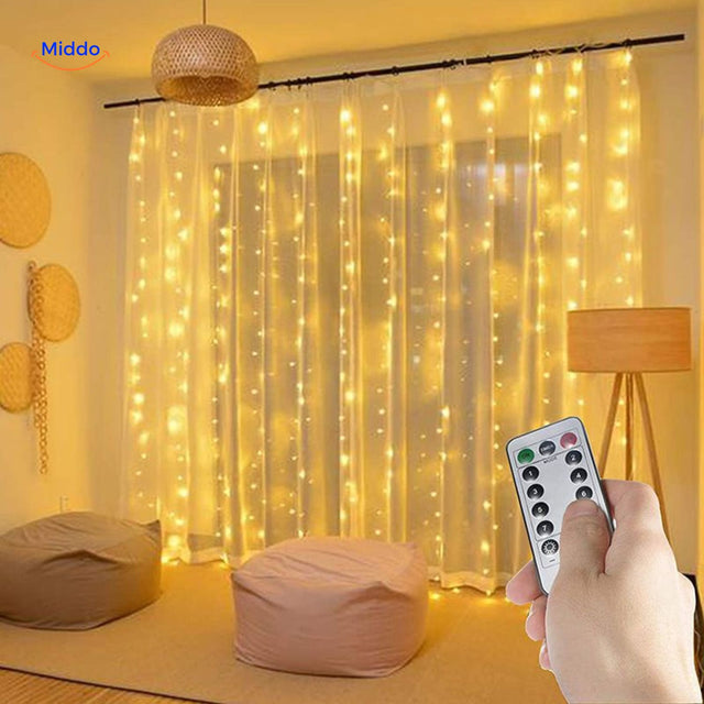 GlowStrand LED gordijn met lichteffecten en afstandsbediening www.middo.nl