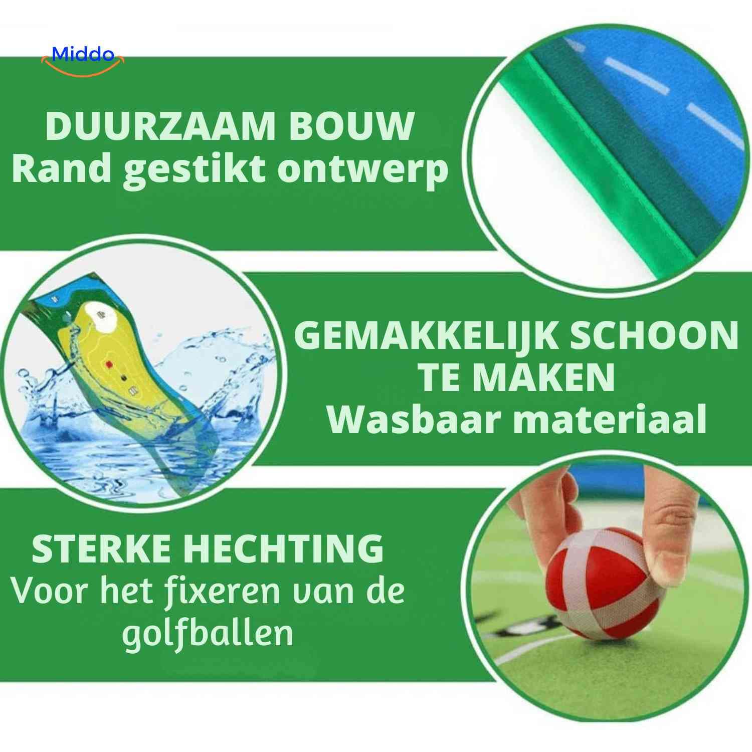 Golfease mat duurzaam wasbaar golfspel mat www.middo.nl