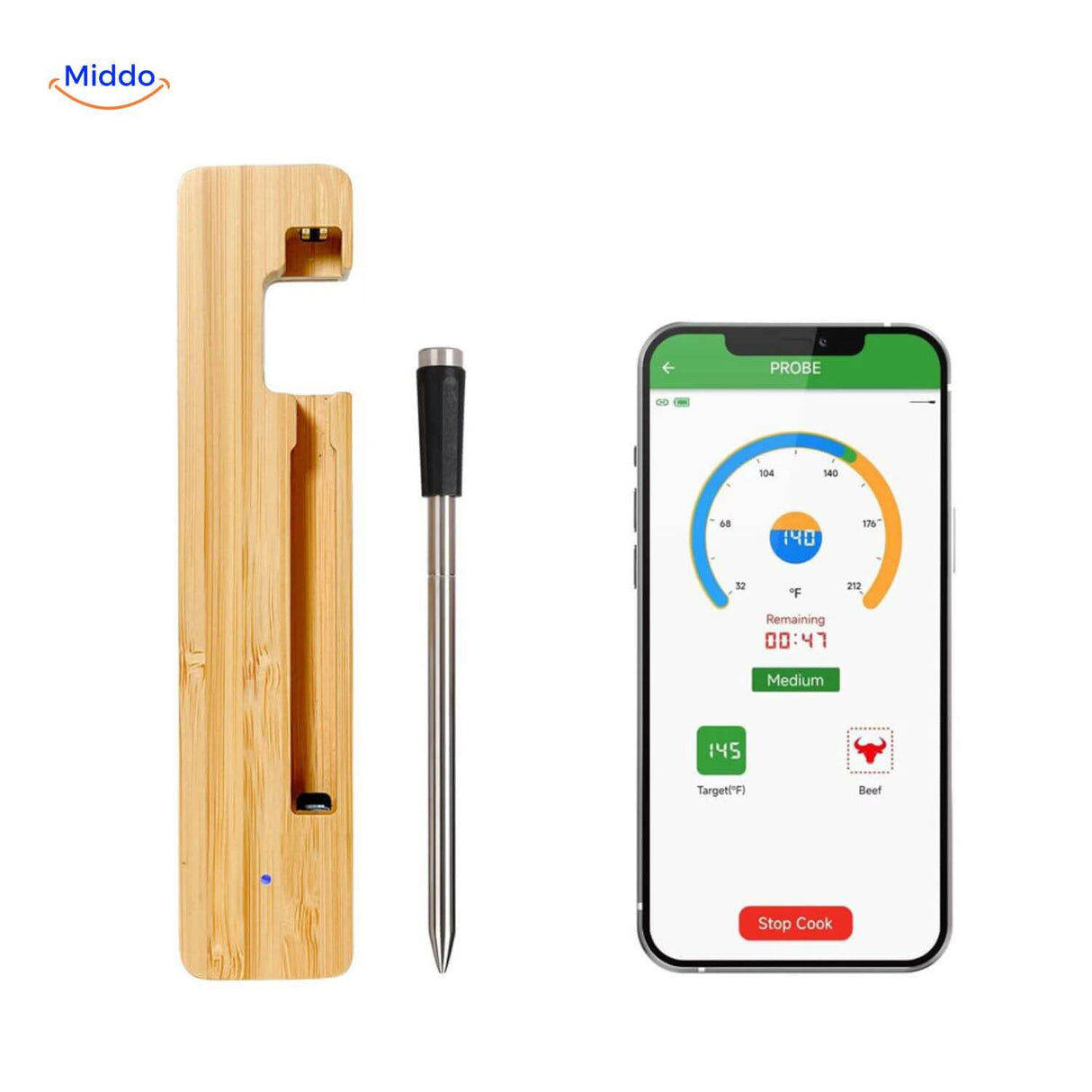 GrillGuard Thermo smart vleesthermometer met app en monitor www.middo.nl